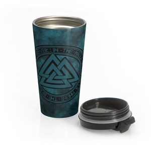 Valhalla Valknut Stainless Steel Travel Mug With Black Plastic Lid