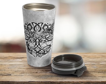 Yggdrasil Ravens Stainless Steel Travel Mug: Viking Tree of Life