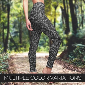 Valknut Spiral Women&#39;s Casual Leggings, Norse Pagan Leggings, Viking Leggings, Slain Warrior Knot - Printed, Cut & Handmade- XS-2XL