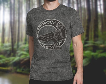 Gray Raven Crescent Moon All Over Print Unisex Tee, Viking Mythology, Norse Pagan Shirt - Printed, Cut & Handmade, Sizes S-3XL