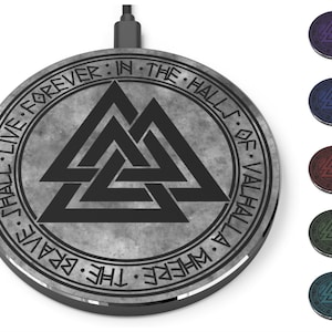 Valhalla Valknut Wireless Phone Charger, Slain Warrior Knot, Norse Pagan, Viking, Cell Phone Accessory, Various Colors