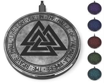 Valhalla Valknut Wireless Phone Charger, Slain Warrior Knot, Norse Pagan, Viking, Cell Phone Accessory, Various Colors