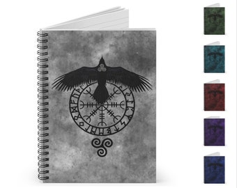 Runic Raven Spiral Notebook, Helm Of Awe, Helm of Terror, Norse Symbol 118 Page Spiral Notebook with Ruled Line Paper - 5.98" x 7.99"