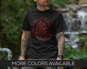 Black Valhalla Valknut Unisex Tee, Slain Warrior Knot, Norse Pagan T-Shirt, Viking Shirt, Icelandic Symbol, Nordic Lore - Bella+Canvas 3001