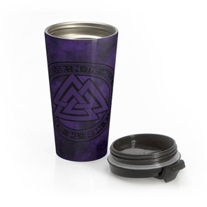 Valhalla Valknut Stainless Steel Travel Mug With Black Plastic Lid