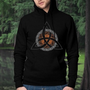 Copper Triquetra Vegvisir Hoodie, Norse Symbols Sweatshirt, Celtic Wiccan Pullover, Pagan Witch Clothing, Viking Runes Hooded Jumper
