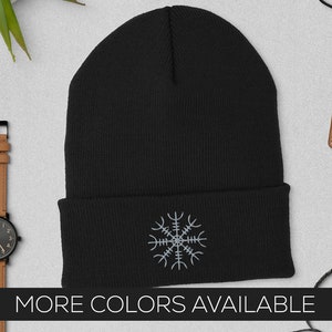 Gray Helm Of Awe Embroidered Cuffed Beanie