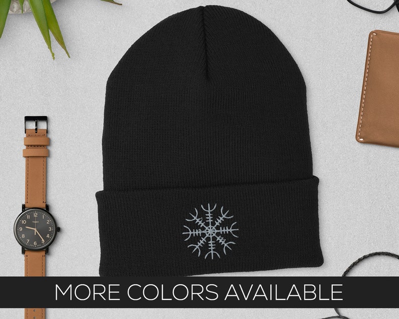 Gray Helm Of Awe Embroidered Cuffed Beanie