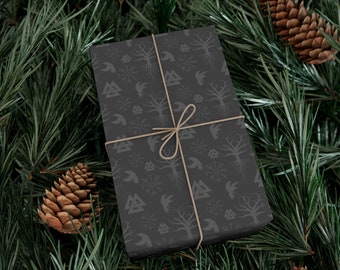 Gray Vegvisir Yggdrasil Ravens Gift Wrap Paper, Norse Pagan Viking Wrapping Paper for Christmas or Birthday Presents - 3 Sizes - 2 Finishes