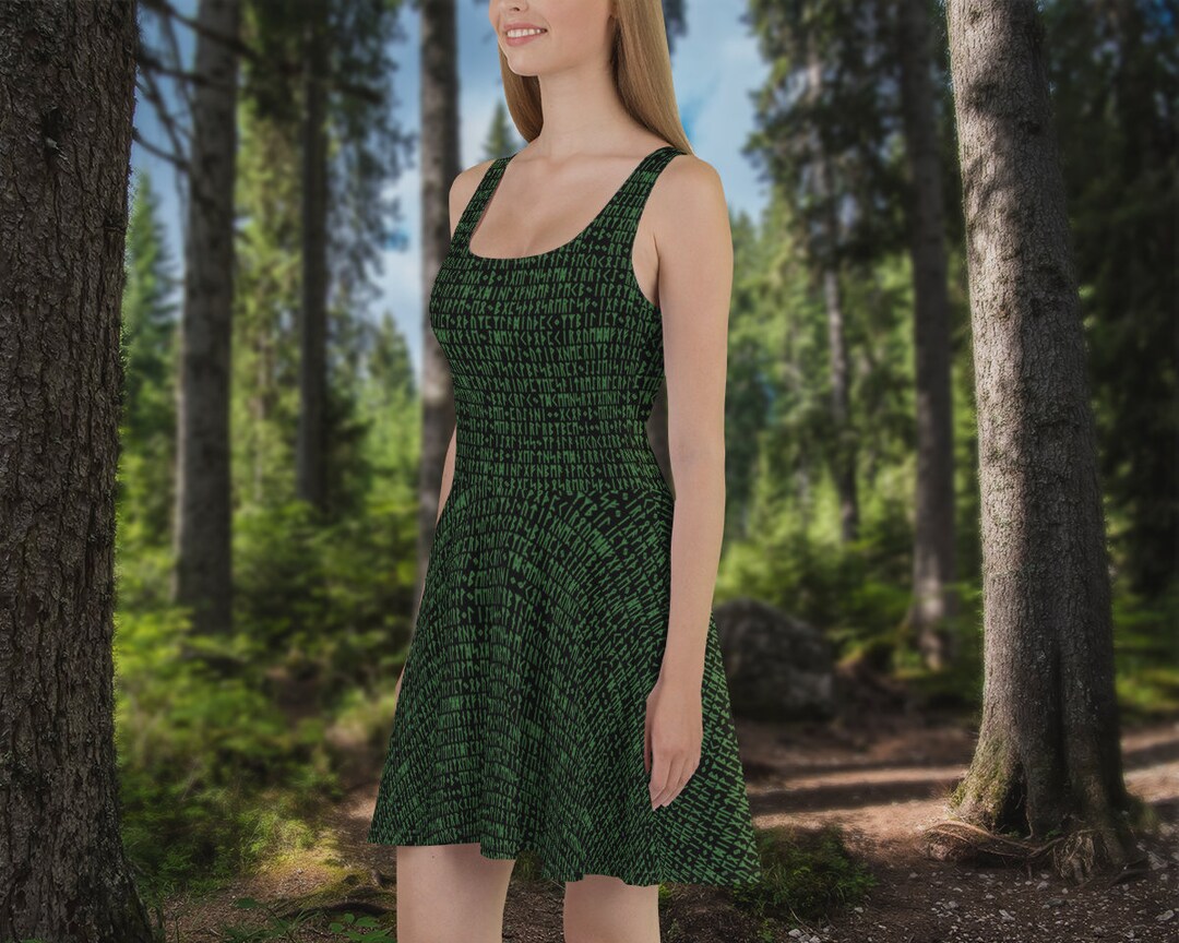 Black and Green Elder Futhark Runes Skater Dress, Norse Pagan Flowy ...