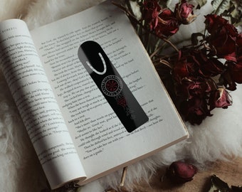 Red & Gray Runic Vegvisir Black Bookmark, Viking Compass, Norse Pagan Aluminum Bookmark with Slot, Valknut Symbol, Gift For Book Lovers