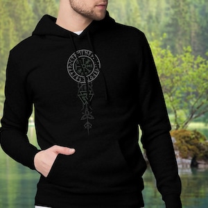 Green Runic Vegvisir Hoodie - Viking Compass Sweatshirt, Nordic Runes Pullover, Viking Gift, Scandinavian Clothing, Magick Symbol Apparel