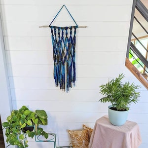 Tie dye macrame w/ natural wood hanger