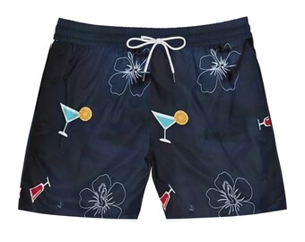 Men's Navy Martini Swim Shorts Vacation Shorts Beach Shorts