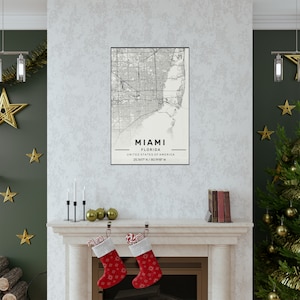 Matte Vertical Posters Miami City Map Print Modern Contemporary poster in sizes 50x70 fit for Ikea frame 19.5 x 27.5