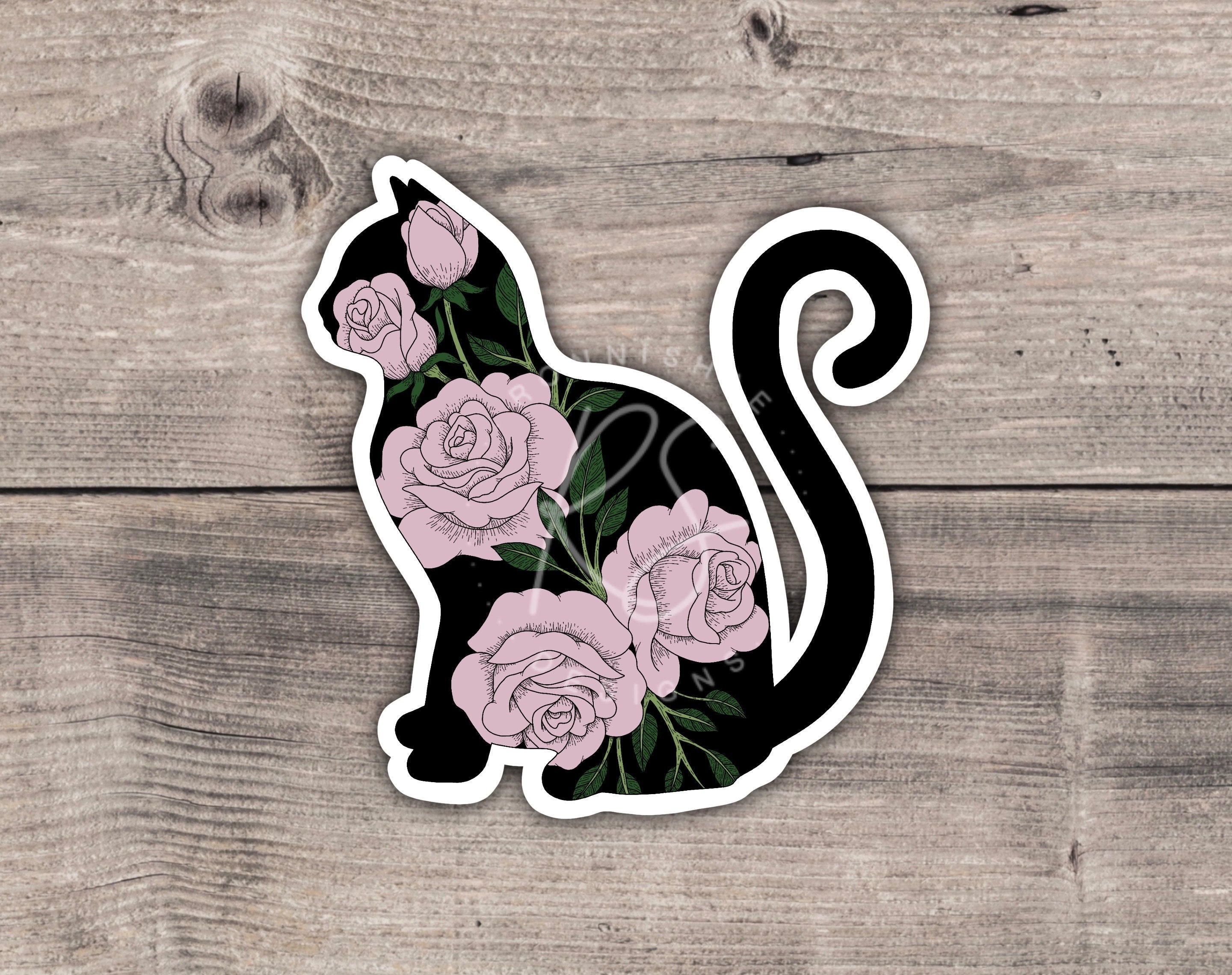 Floral Cat Sticker | Digital Watercolor | Vinyl Sticker | Die Cut Sticker | Laptop Decal | Water Bottle