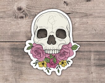 Floral Skull Sticker | Digital Watercolor | Vinyl Sticker | Die Cut Sticker | Laptop Decal | Water Bottle