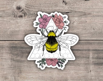 Bee and Flowers Sticker | Digital Watercolor | Vinyl Sticker | Die Cut Sticker | Laptop Decal | Water Bottle