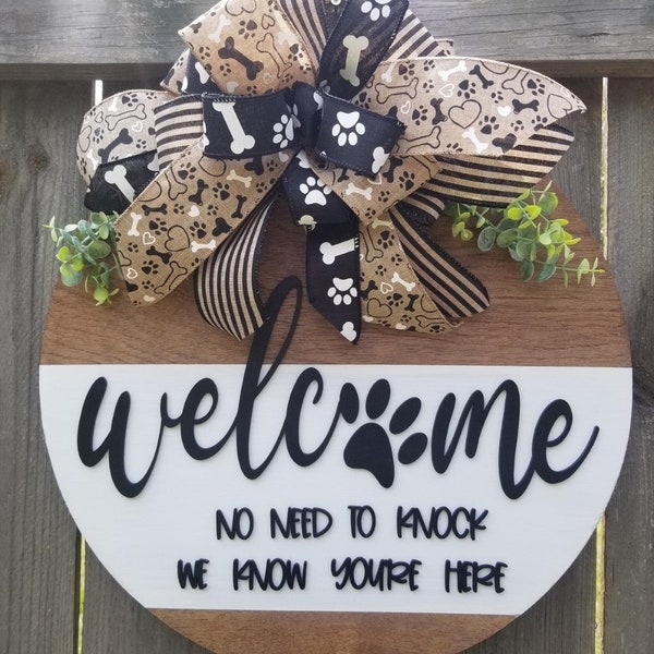 3D Welcome Sign Front Door - Welcome Paw Door Decor - Door Hanger -  Farmhouse Wreath -  Housewarming gift – Home Decor – Wood Round Sign