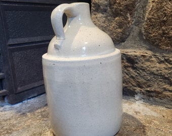 Antique White Stoneware Whiskey Jug A1 - 1 Gallon