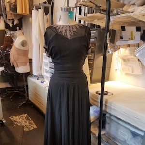 Vintage 1940's Black Sheer Beaded Evening Gown image 1