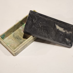 Vintage Mid Century Yellow-Green Box with Black Lid