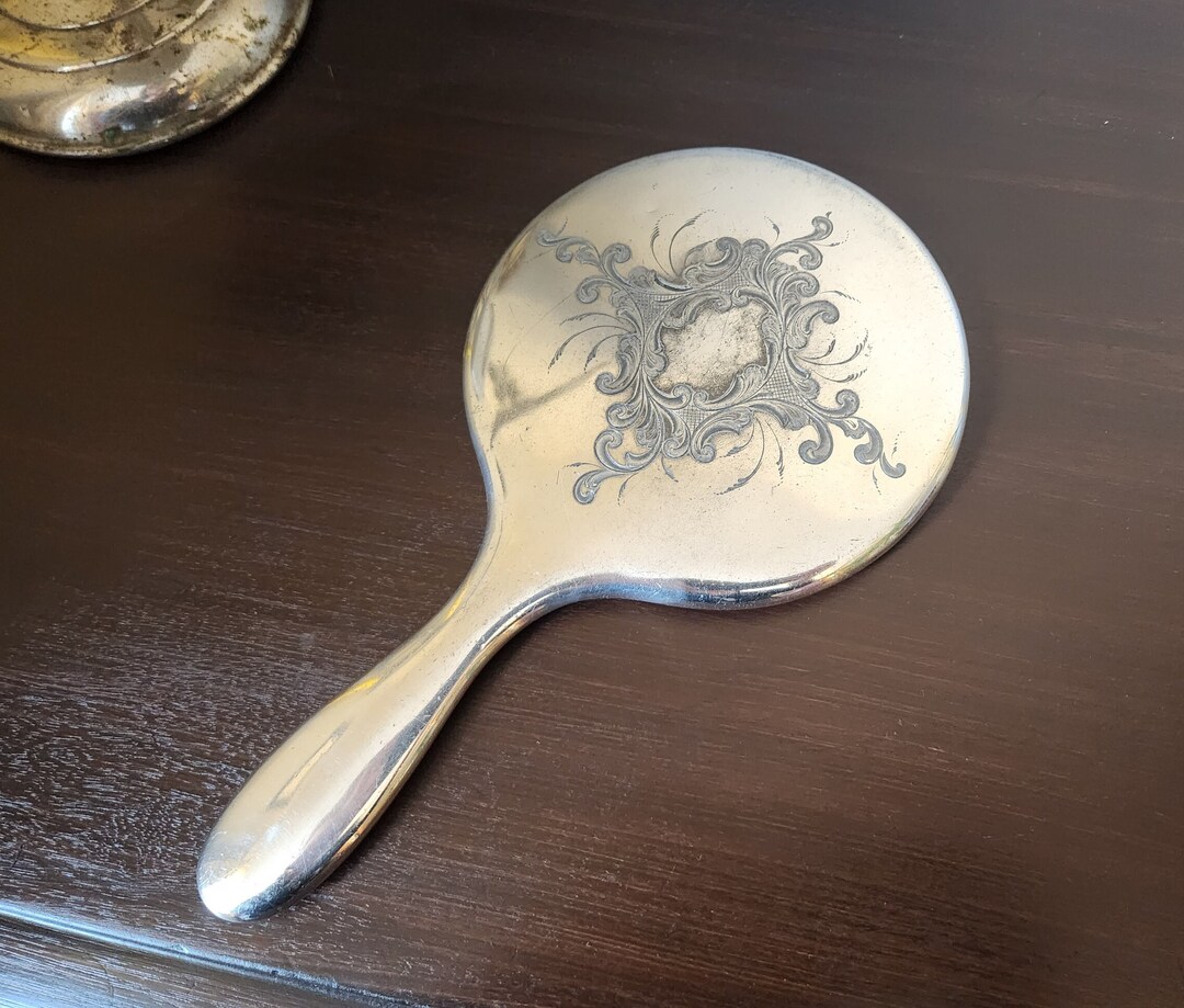 Antique Engraved Silver Plated Hand Mirror Made and Etsy
