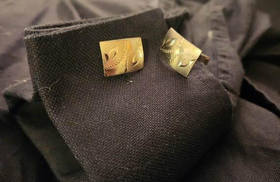 Vintage Rectangular Etched Sterling Cuff Links - image 1
