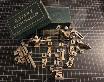 Antique Sewing Machine Rotary and Mixed Attachments - Singer & Greist - Original Box + 15 Attachments