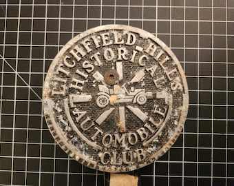 Antique Litchfield Hills Historical Automobile Club Cast Aluminum Grill Badge / License Plate Topper