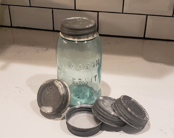 Vintage Ball Mason Jar Regular Mouth Canning Lid - Zinc and Glass Insert - Sold Each