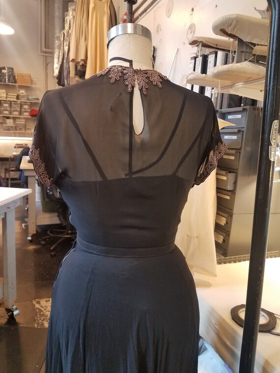 Vintage 1940's Black Sheer Beaded Evening Gown - image 7