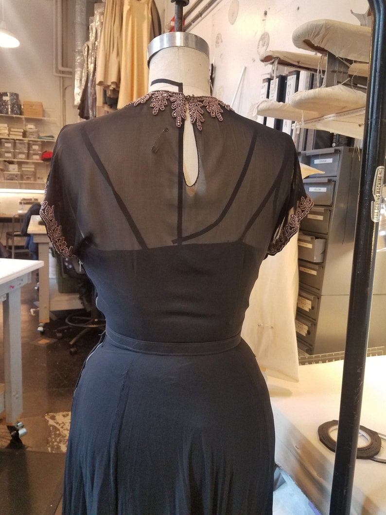 Vintage 1940's Black Sheer Beaded Evening Gown image 7