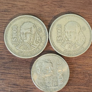 Vintage 100 or 1,000 Mexican Peso Coins from 1988, 1989 & 1990- Estados Unidos Mexicanos  - Juana De Asbaje or V. Carranza  - Sold Each