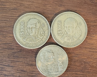 Vintage 100 or 1,000 Mexican Peso Coins from 1988, 1989 & 1990- Estados Unidos Mexicanos  - Juana De Asbaje or V. Carranza  - Sold Each