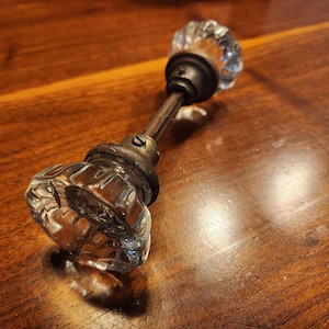 Antique Clear Glass Crystal Doorknobs with Original Threaded Shaft and Set Screws - From Architectural Salvage
