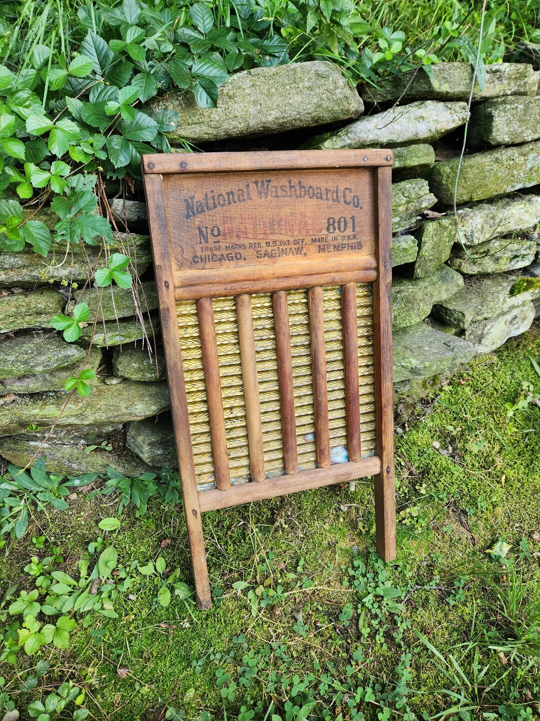 Antique National Washboard Co. #801 Wood and Brass Washboard - Etsy