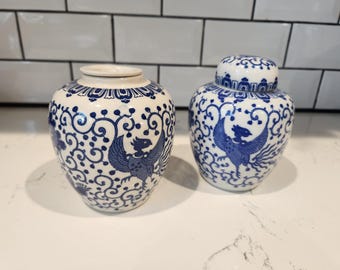 Vintage Blue and White Flying Phoenix Floral China Pattern Ginger Jars - Made in Japan - Sold Each *
