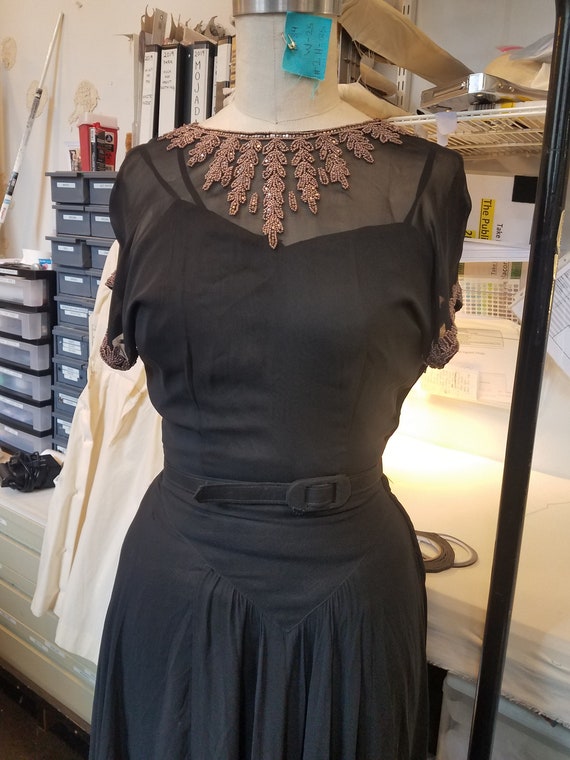 Vintage 1940's Black Sheer Beaded Evening Gown - image 10