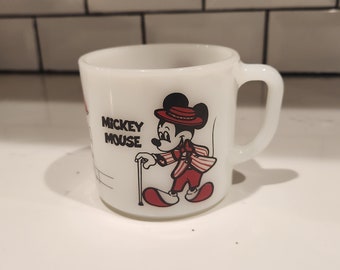 Vintage Disney Milk Glass Mickey and Minnie Mouse Maine Street Cafe Coffee Mug - Oven Proof Anchor Glass Made in USA