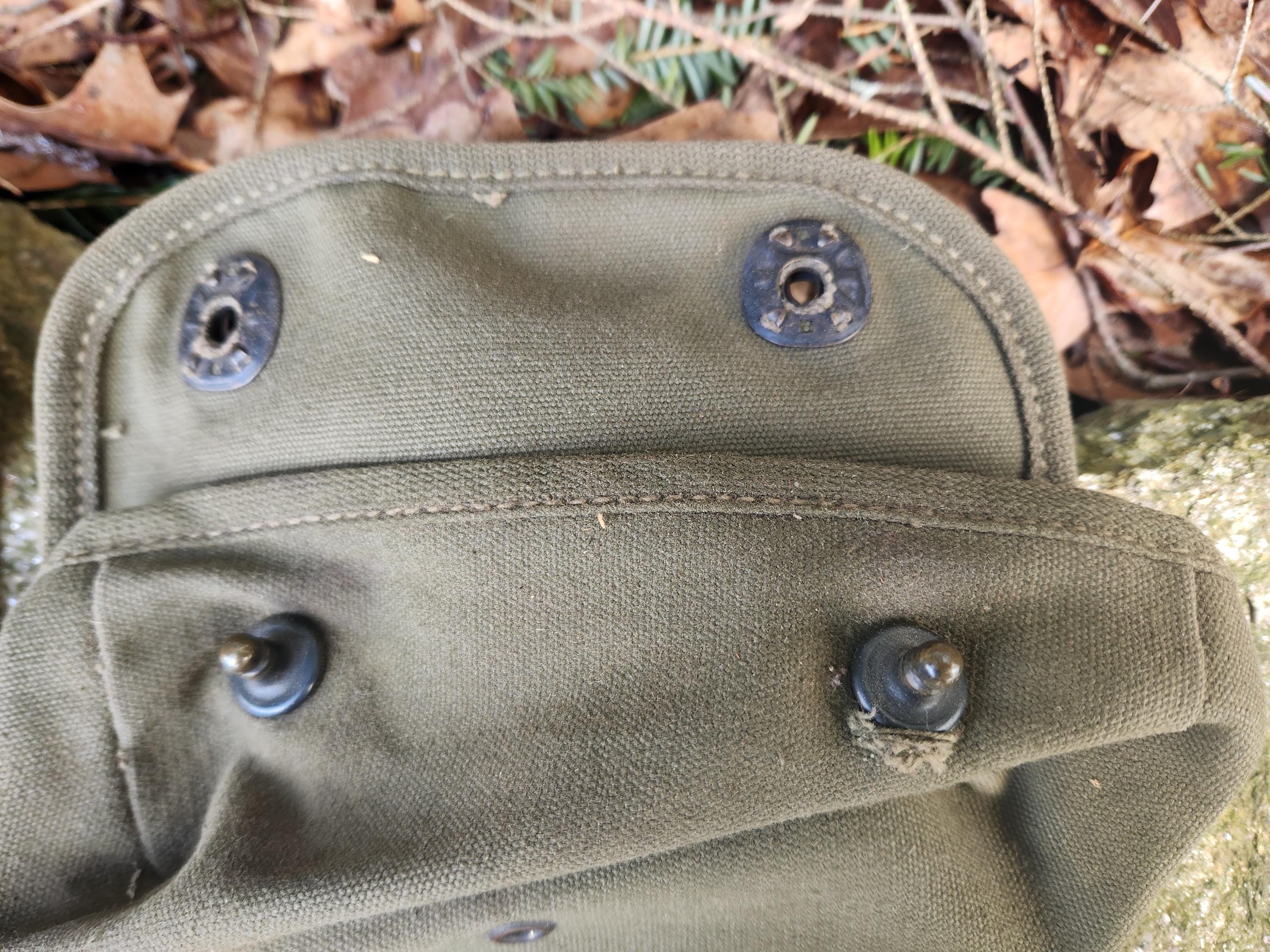 Antique Original WWII Era US Army Canvas 3 Pouch Grenade Carrier W