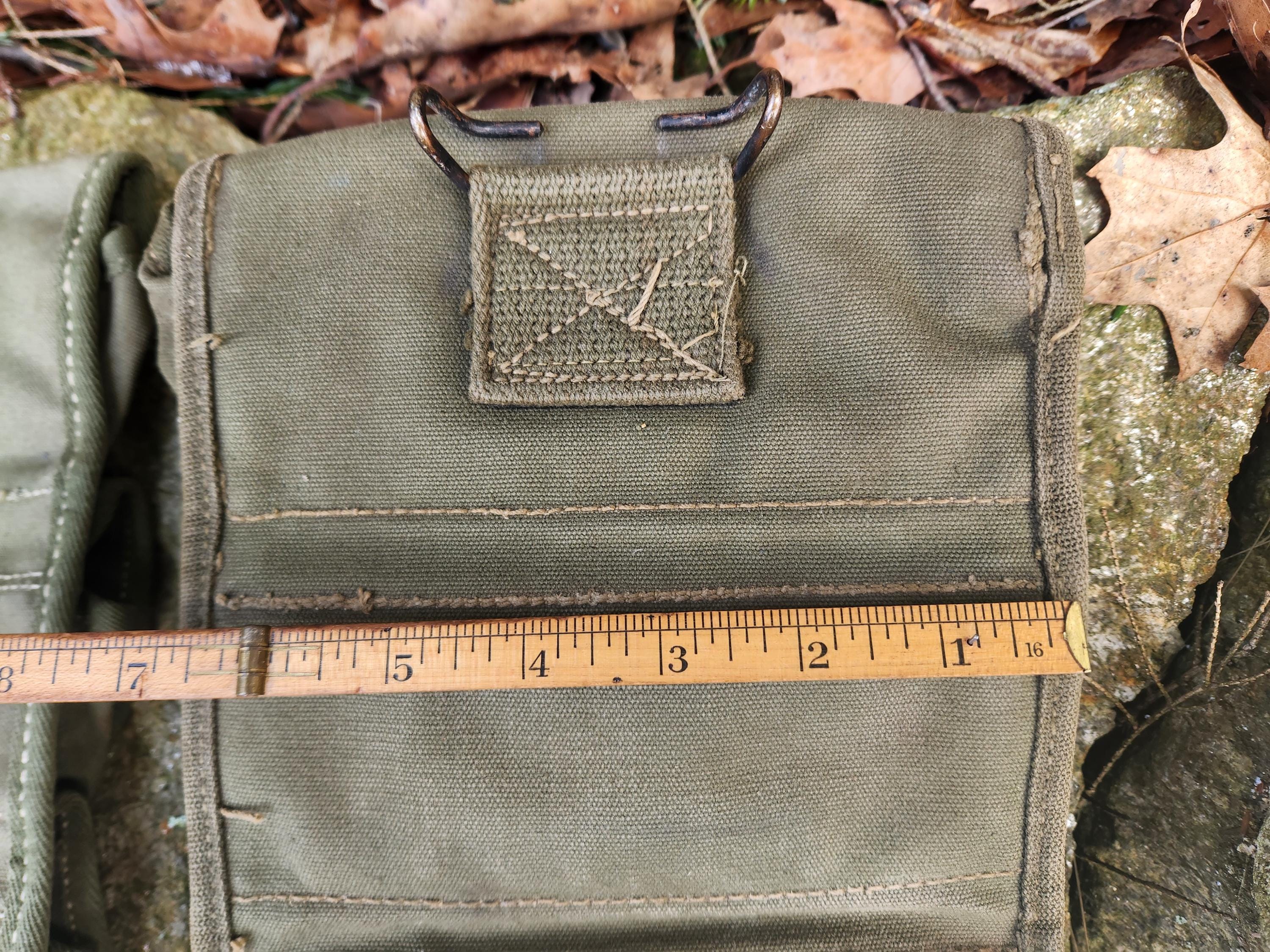 Antique Original WWII Era US Army Canvas 3 Pouch Grenade Carrier W
