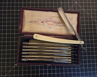 Antique Wade & Butcher Sheffield England Extra Hollow Ground Straight Razor Boxed Set - 7 Days of the Week