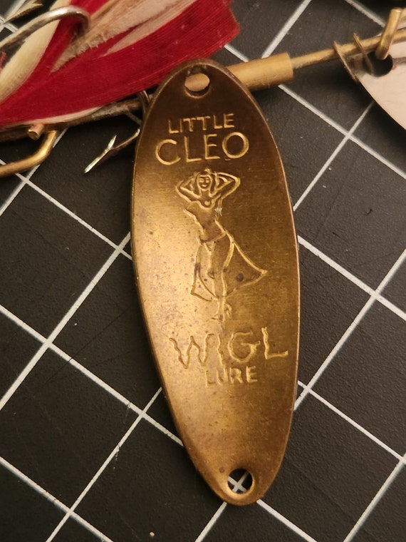 Antique Brass Spoon Fishing Lure Little Cleo Wigl Lure W/ Topless