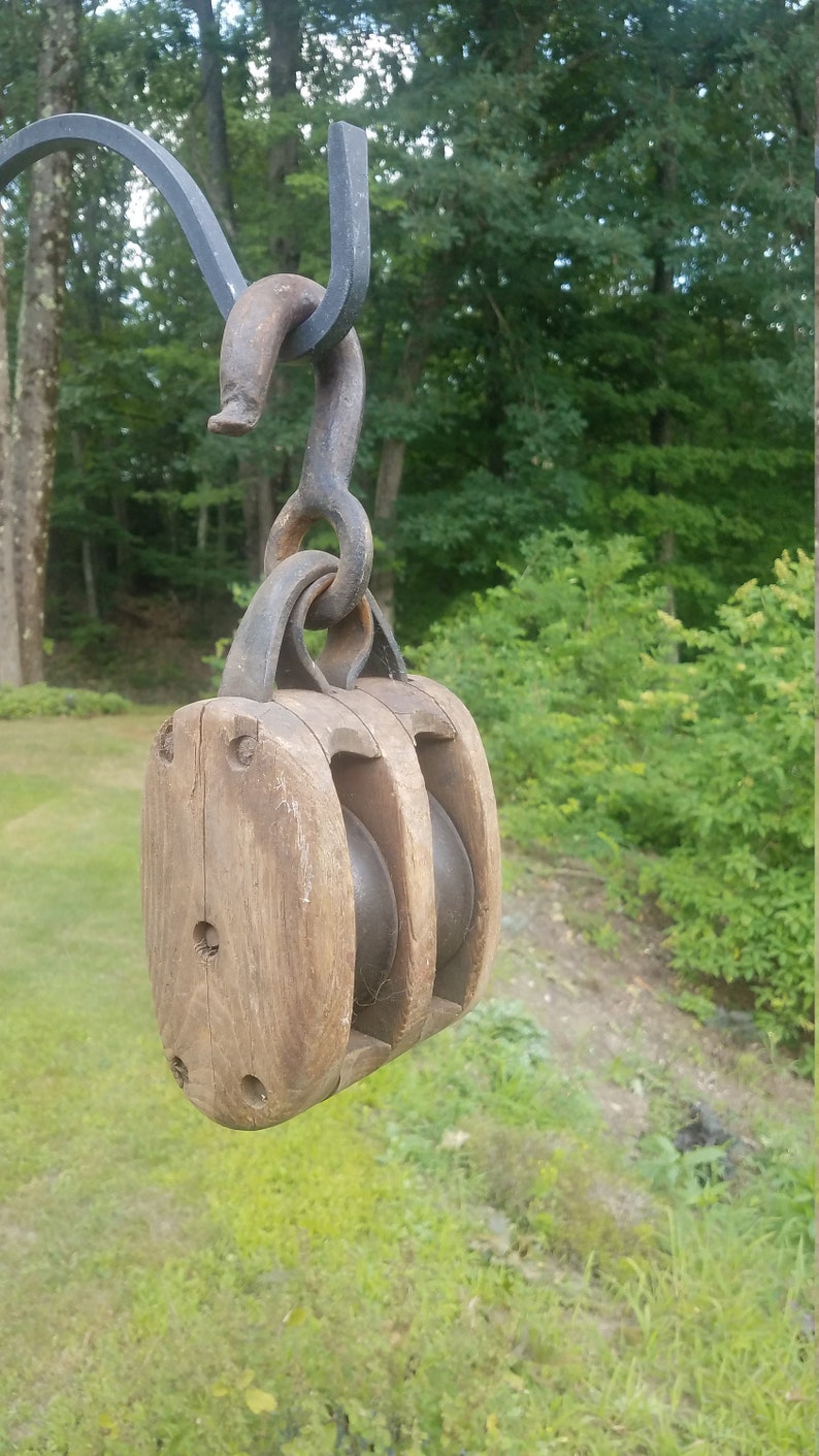 Antique Wood & Cast Iron Double Block Pulley Etsy
