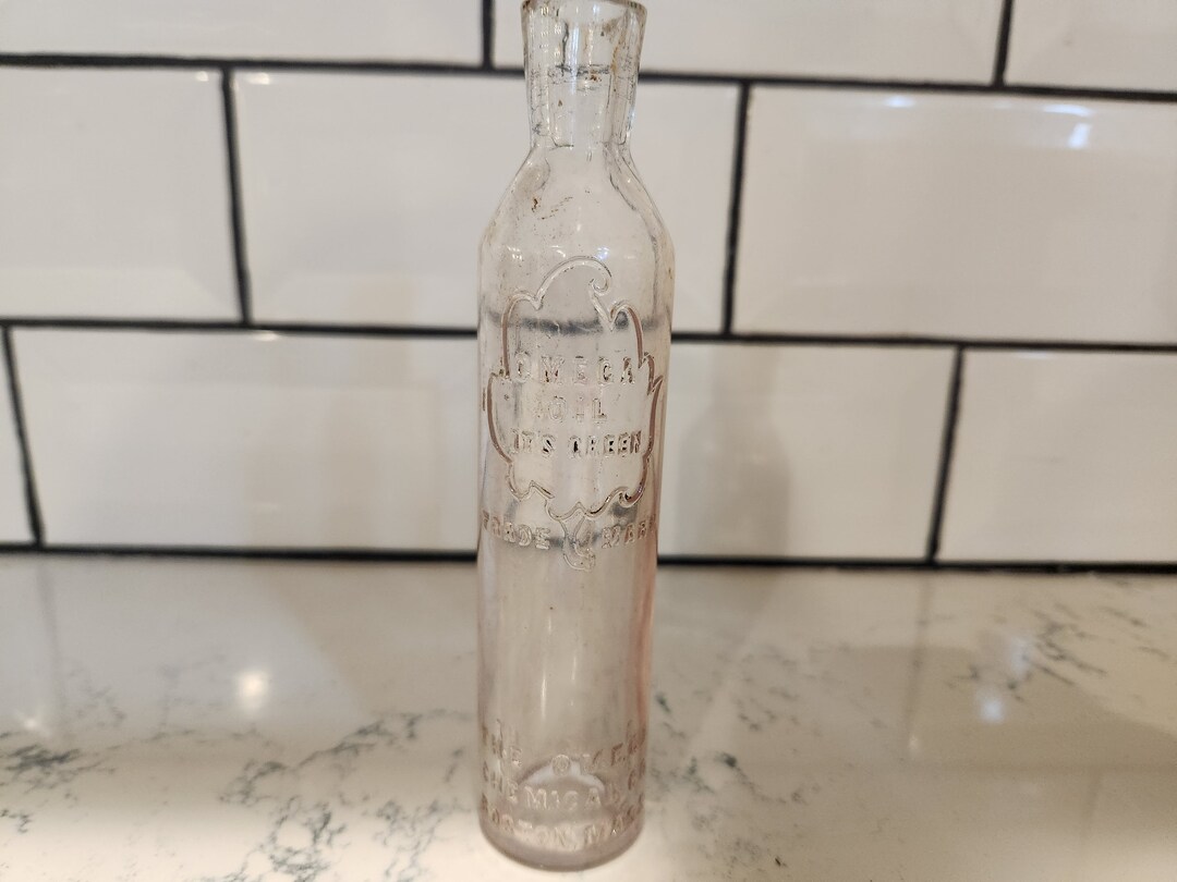 Antique Omega Oil Apothecary Bottle the Omega Chemical Co. Boston, Mass