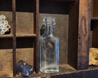 Antique Clear Glass Mini Apothecary Bottle w/ Embossed Measurements