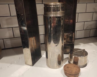 Antique Silver Chrome Universal Thermos w/ Original Cork and Carrying Box - Landers Frary & Clark, New Britain Connecticut - Made in USA