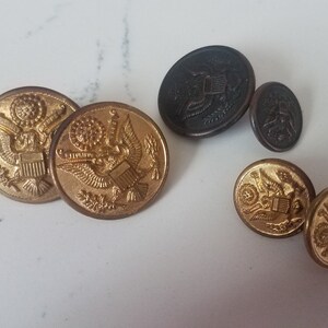 Assorted Vintage Brass Army / Military Buttons from Waterbury Button Co. Conn.