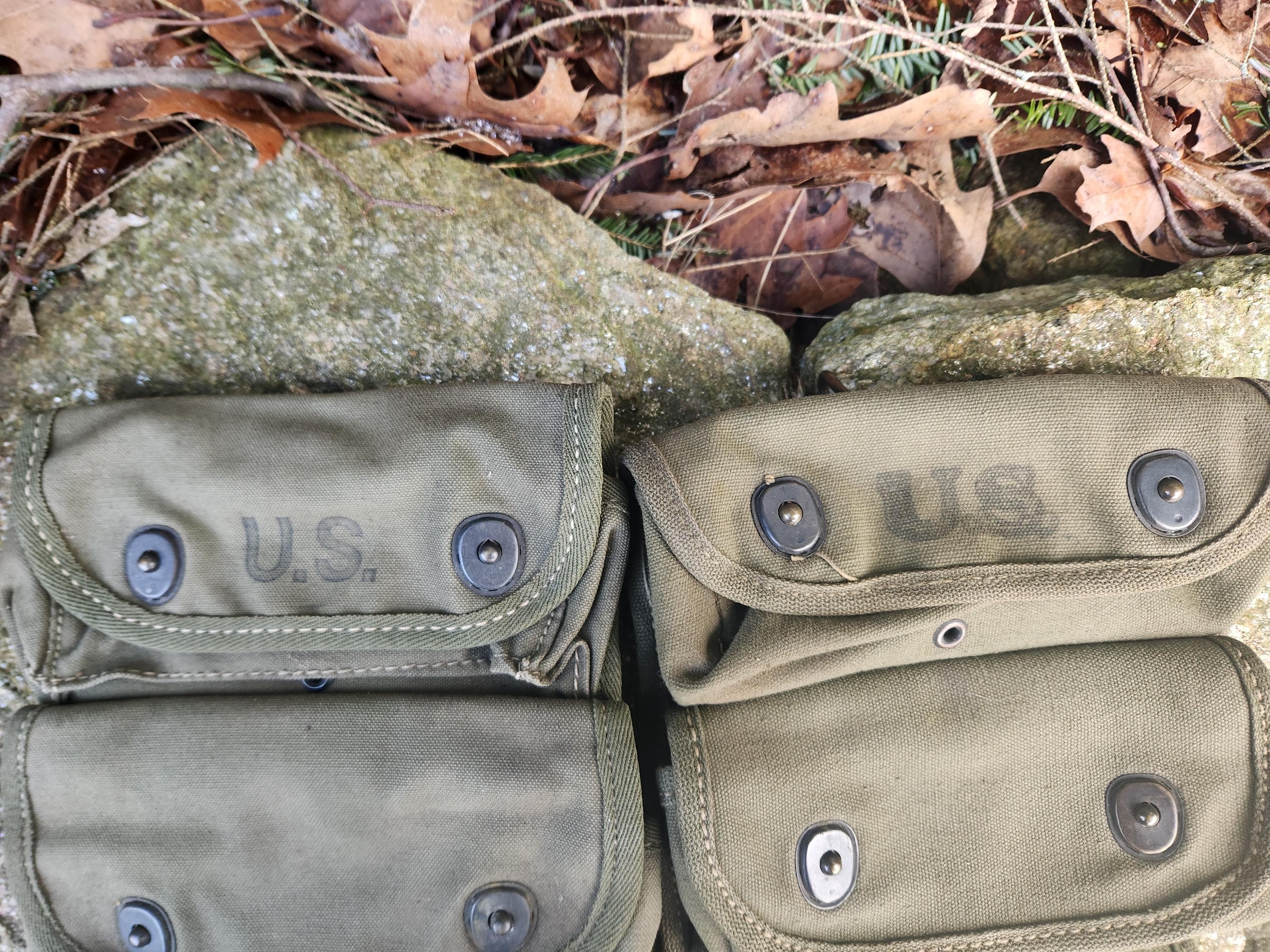 Antique Original WWII Era US Army Canvas 3 Pouch Grenade Carrier W